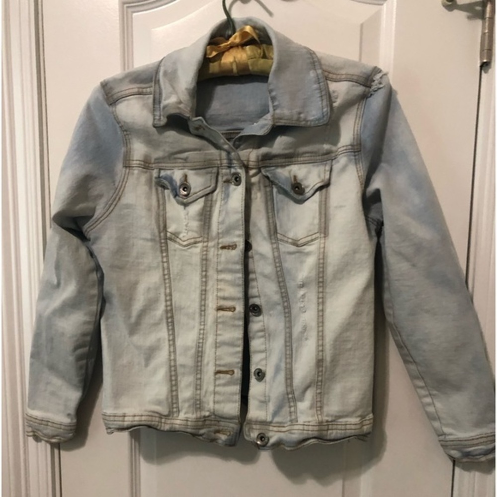 Thrill Jeans Distressed Stretch Denim Jacket Acid Wash Look Size Medium